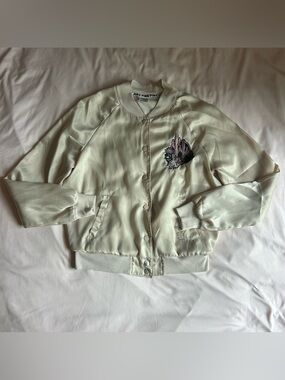 Victoria’s Secret PINK Satin Bomber Jacket – Ivory – Size XS